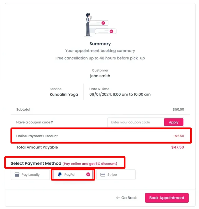 bookingpress summary page