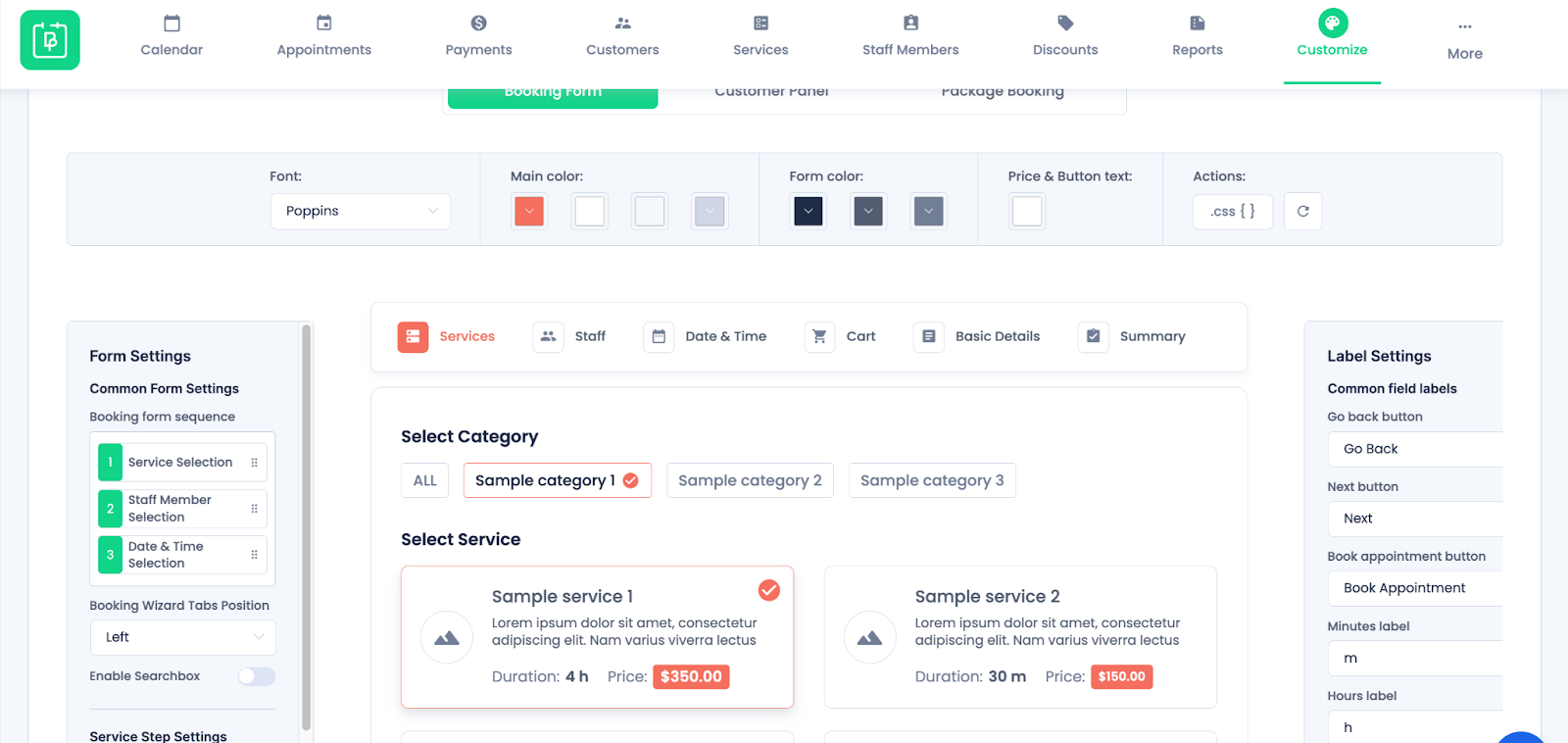 bookingpress ui customization