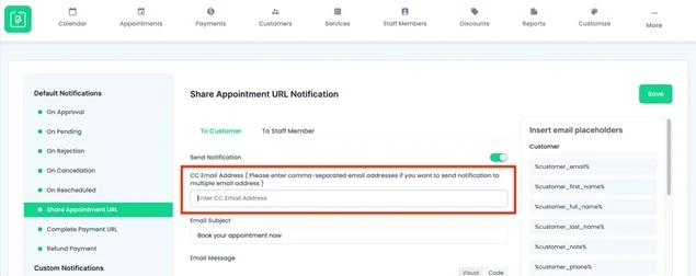 add cc in email notification setting