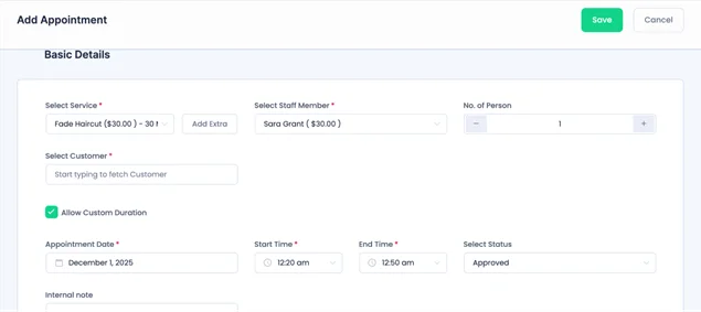 add manual appointment in bookingpress
