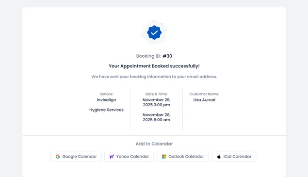 booking confirmation page