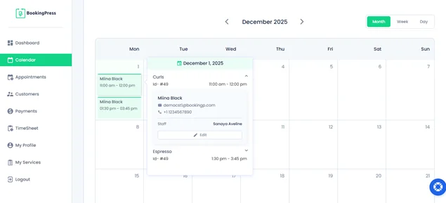 bookingpress calendar view