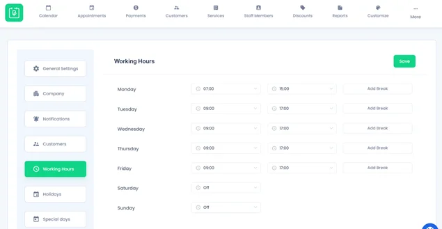 bookingpress global working hours