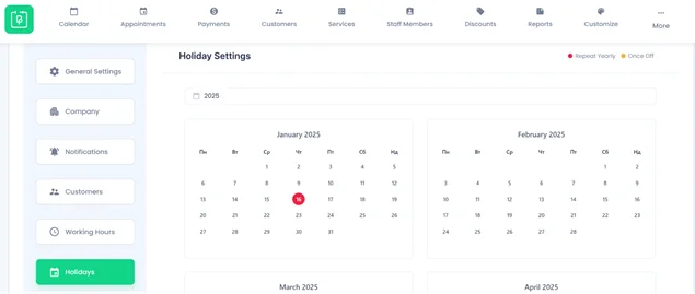 bookingpress holidays setting