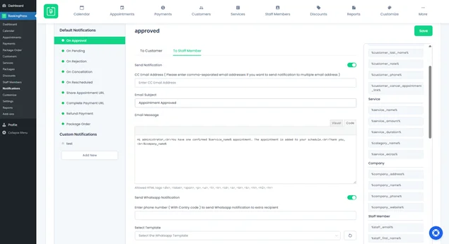 bookingpress notifications setting