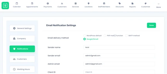 email notification setup