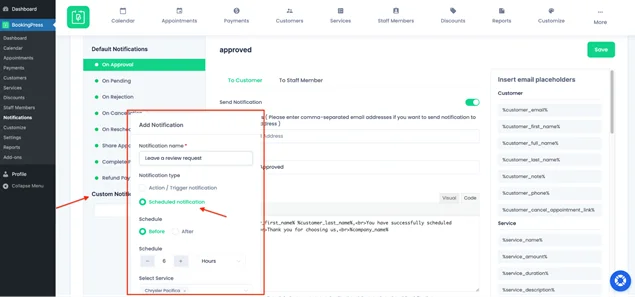 schedule email notification setting