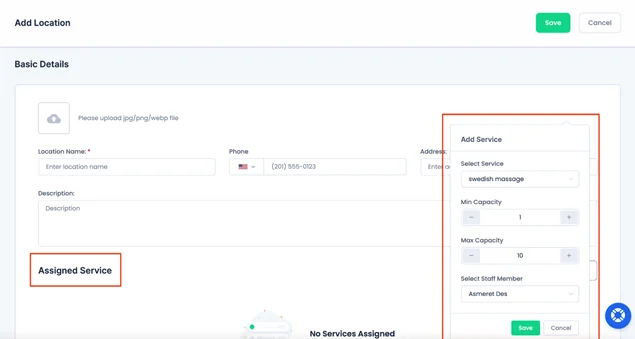 assign service in specific location