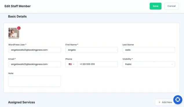 bookingpress edit staff details