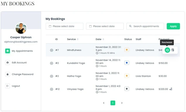 bookingpress reschedule booking features