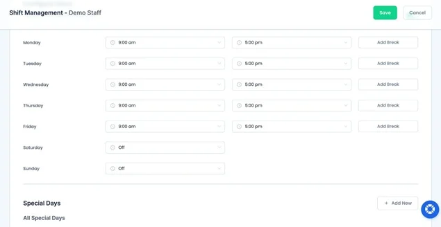 change staff working time