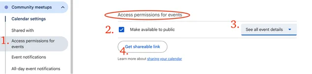 copy google calendar sharing link