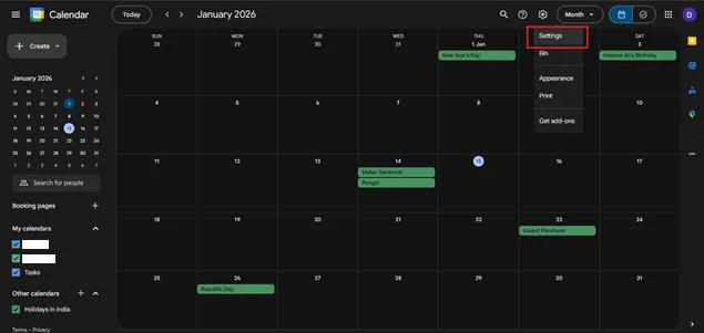 open google calendar setting
