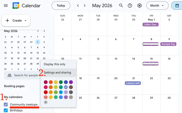 open google calendar settings