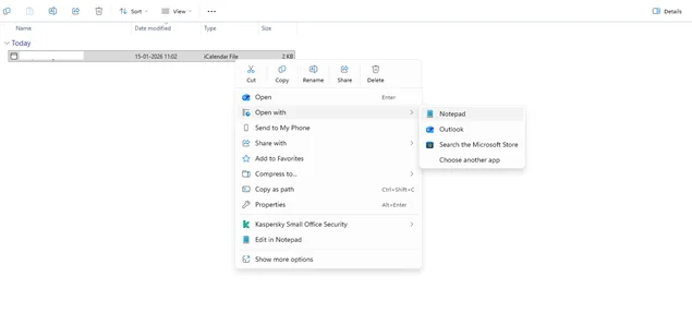 open ics file with text editor