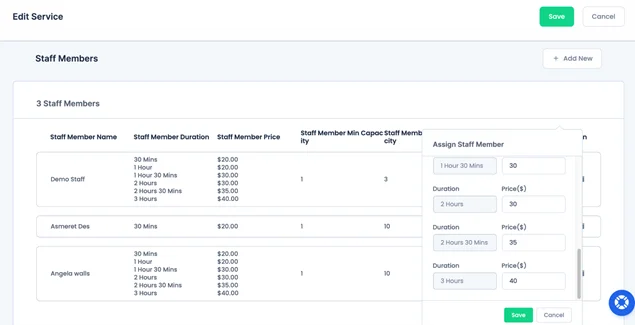 set service hourly price