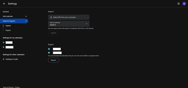 upload ics file in google calendar