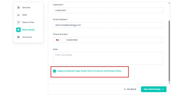 booking agree t&c option