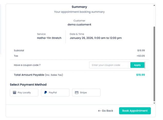 booking confirmation with tax