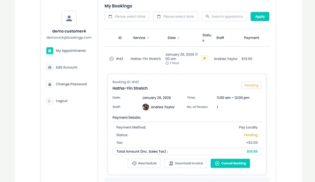 booking reschedule option
