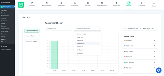bookingpress appointment report