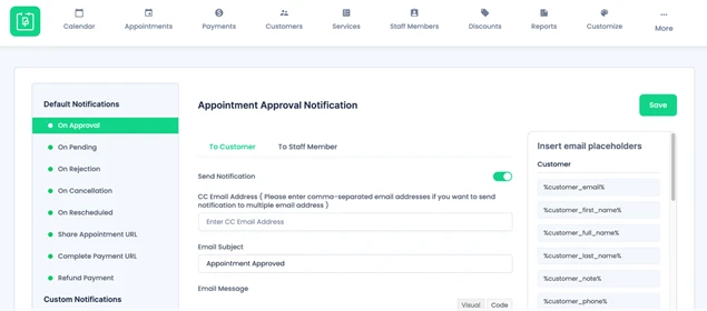 bookingpress notification setting