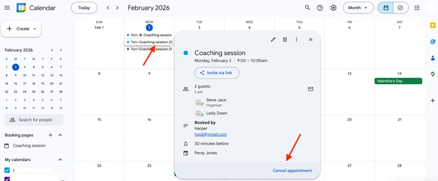 cancel google calendar appointment