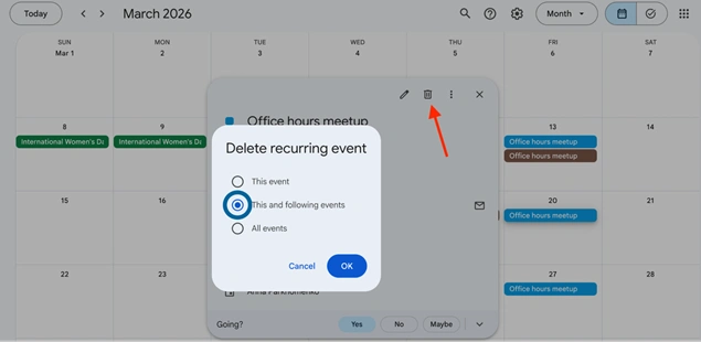 delete recurring google calendar event