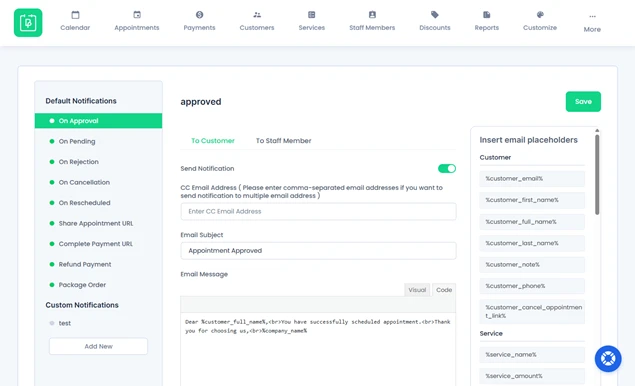 bookingpress notification setting
