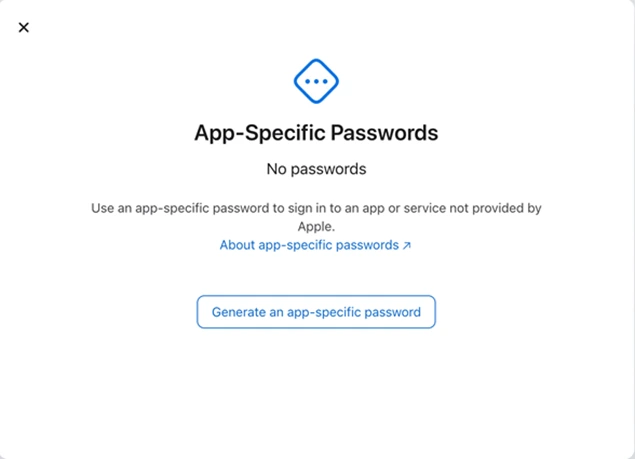 App-specific password setup page