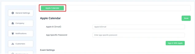 Apple Calendar settings page