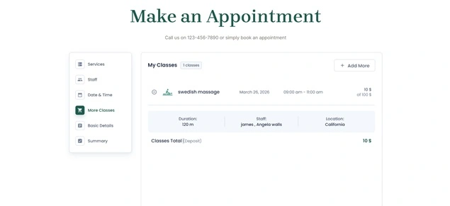 Appointment class selection page