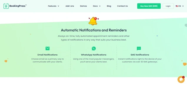 BookingPress notification feature page