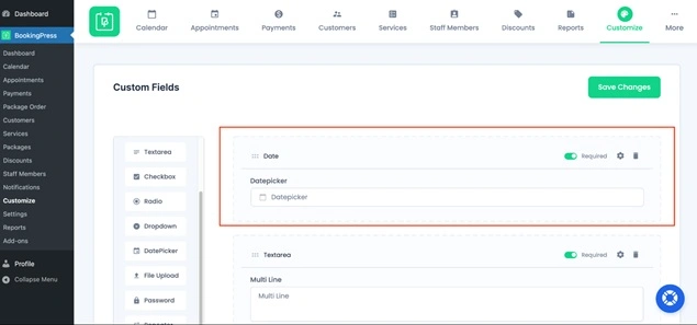 Date picker field configuration