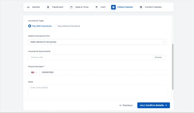 Dental insurance booking form