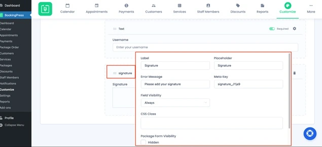 Digital signature field settings