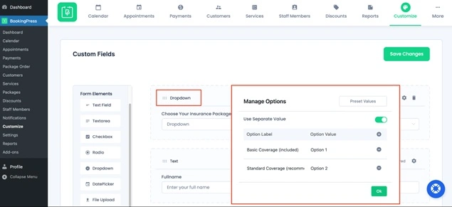Dropdown menu options management