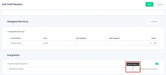 Edit Staff Member page