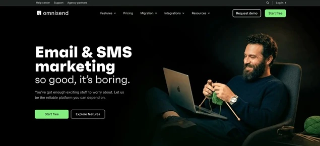 Homepage look of Omnisend