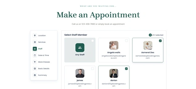 Make an appointment screen