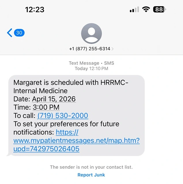 Medical appointment text message