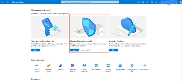 Microsoft Azure portal home
