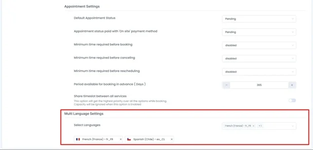 Multi-language settings interface