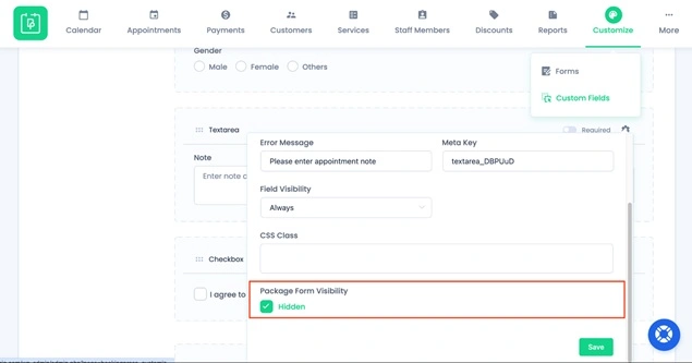 Package form visibility settings
