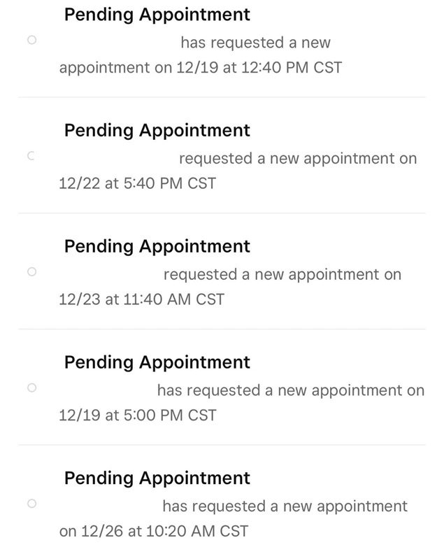 Pending appointment requests list