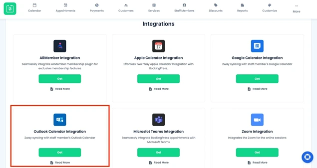 Software integrations dashboard page