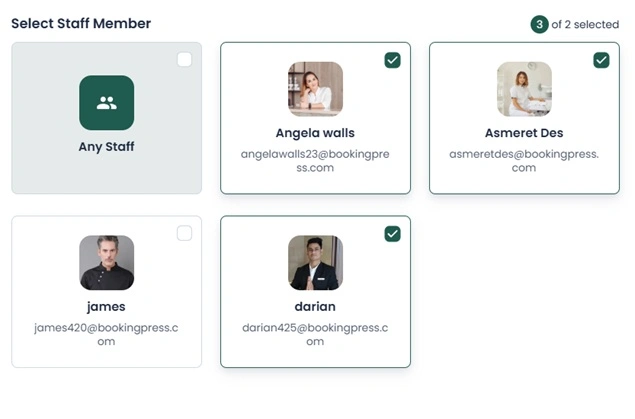 Staff selection interface screen