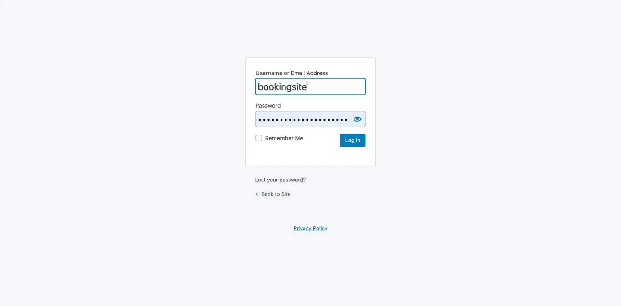 WordPress login page interface