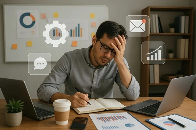 tensed men with laptops