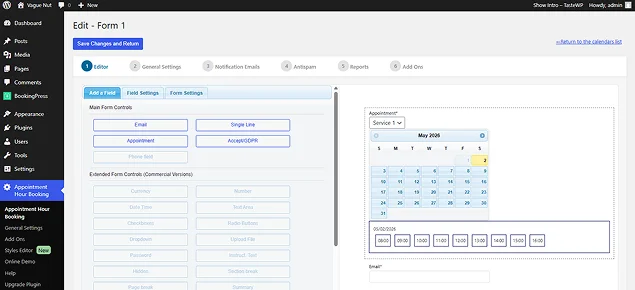Appointment Hour Booking dashboard